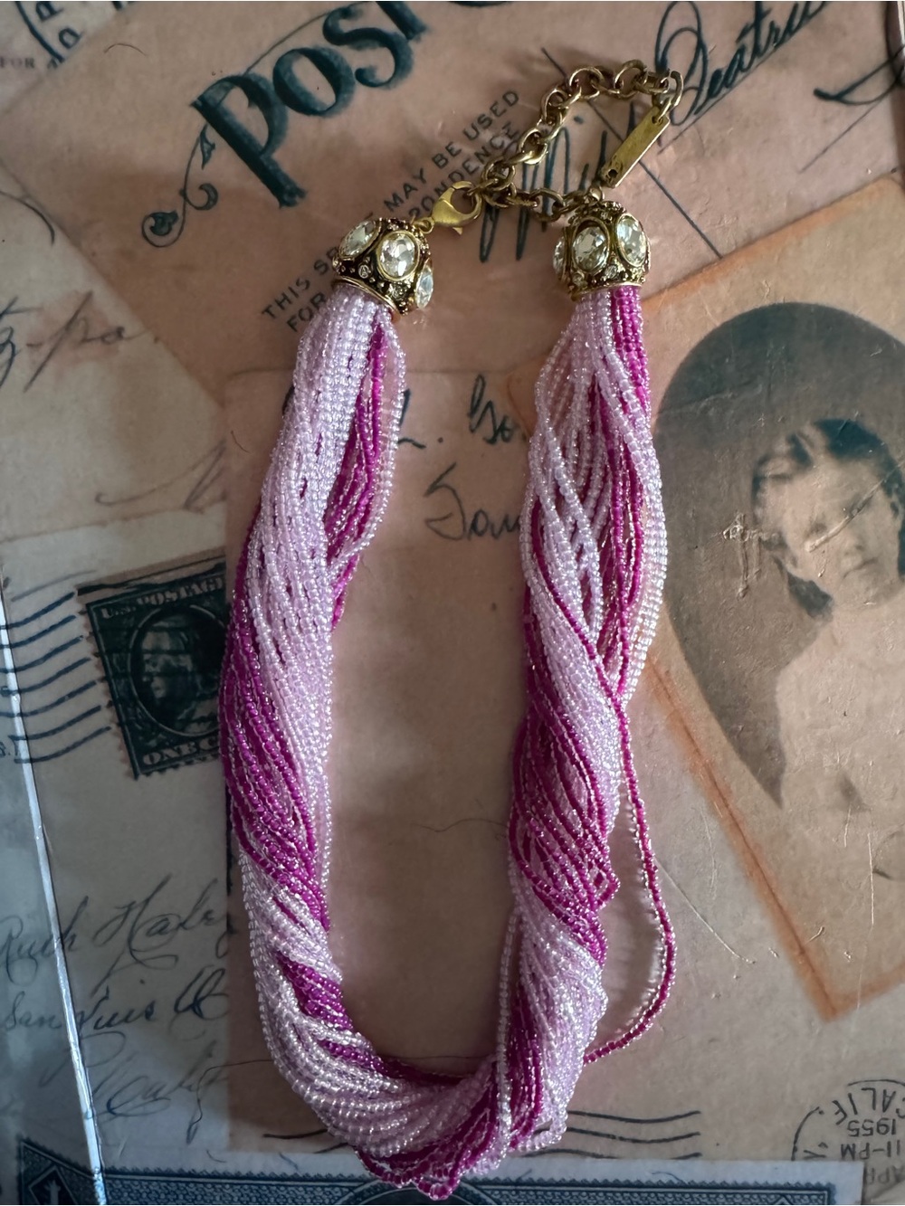 Beaded Tassel necklace with Gold Crystal Caps. Vintage. Reasonable offers
Only.